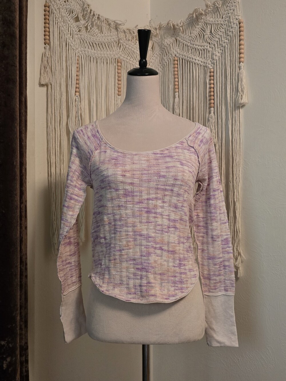 We The Free Scoop Neck Long Sleeve Knit Top in Pastel Lavender Tie-Dye